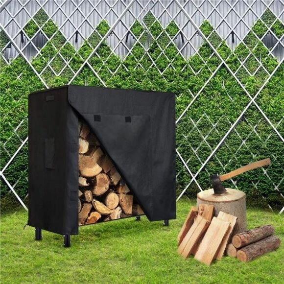 Firewood Log Rack Cover, 4 Feet 600D Oxford Heavy Duty , 48" x 24" x 42"  Black - Picture 5 of 7